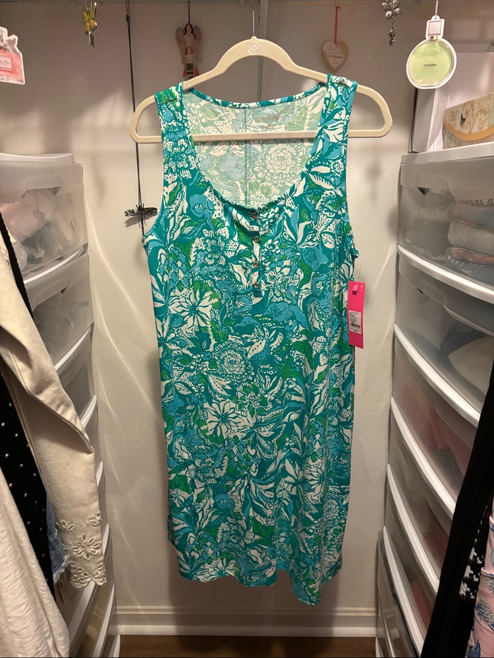 Lilly Pulitzer Turquoise, Teal & White Floral Sleeveless Shift Dress
